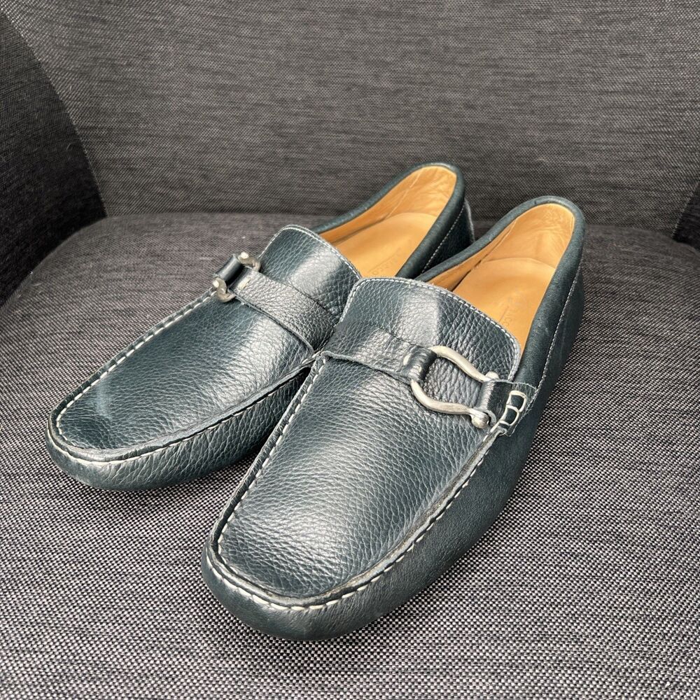 Bacco Bucci Mike Mens Leather Driving Shoes Loafer Size 9XM Navy Blue Horse Bit